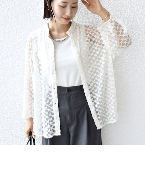 〈手洗い可能〉フラワー チュール 刺繍 シャツ