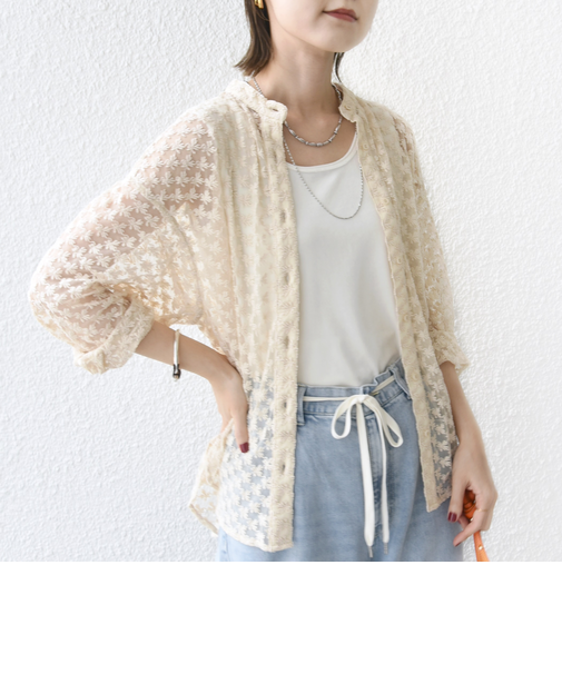 〈手洗い可能〉フラワー チュール 刺繍 シャツ