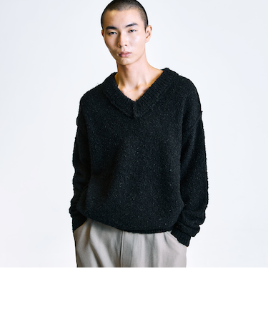 City Ambient Products:〈手洗い可能〉ループヤーン ワイドリブ Vネック ニット