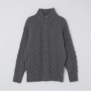 【SHIPS別注】GRAY: ケーブル編み タートルネック ニット