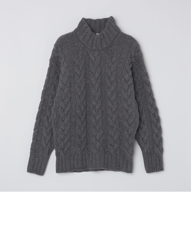 【SHIPS別注】GRAY: ケーブル編み タートルネック ニット