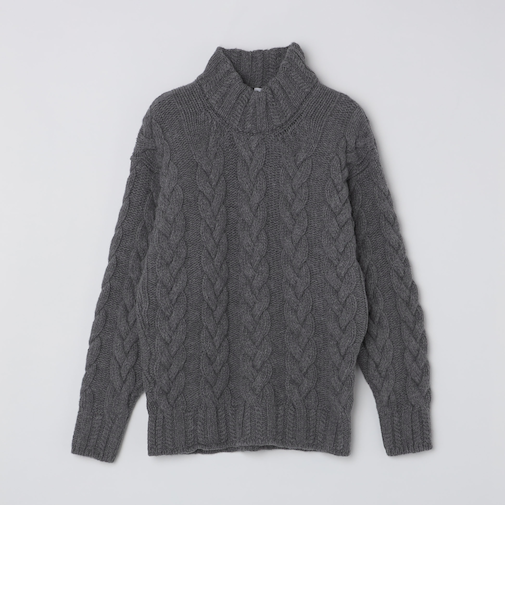 【SHIPS別注】GRAY: ケーブル編み タートルネック ニット