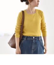 quaranciel:〈手洗い可能〉コットン スクエアネック リブ ニット