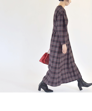 quaranciel:〈手洗い可能〉チェック シェイプ ワンピース