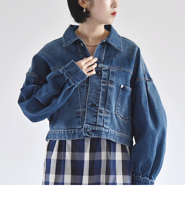 quaranciel:〈洗濯機可能〉ボリュームスリーブ ショート デニム ジャケット