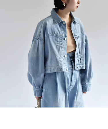 quaranciel:〈洗濯機可能〉ボリュームスリーブ ショート デニム ジャケット