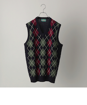 ALAN PAINE: 7ゲージ アーガイル Vネック ニットベスト