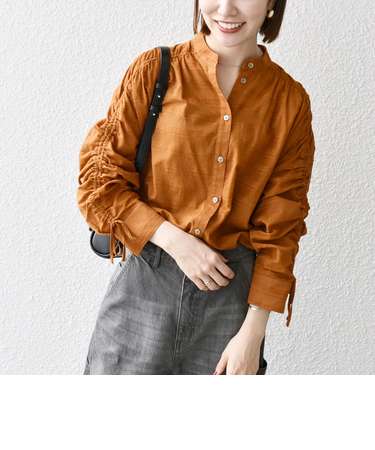 SHIPS any: シアー ジャカード シャーリング バンドカラー シャツ