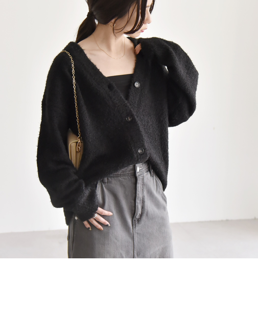 quaranciel:〈手洗い可能〉フェザーヤーン Vネック ラメ ニット カーディガン