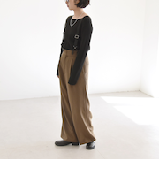 quaranciel:〈洗濯機可能〉チェック サスペンダー付 タック ワイド パンツ