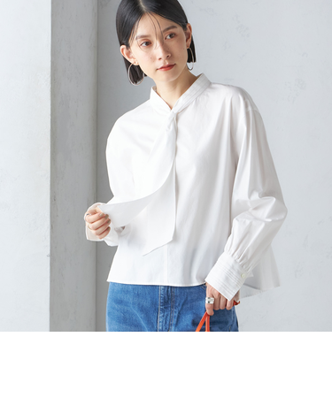 〈手洗い可能〉ブロード ボウタイ ブラウス