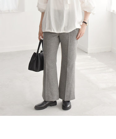 quaranciel:〈洗濯機可能〉ポリエステル サージ セミ フレア パンツ