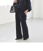 quaranciel:〈洗濯機可能〉ポリエステル サージ セミ フレア パンツ