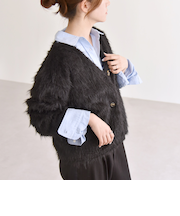 quaranciel:〈手洗い可能〉シャギー コンパクト Vネック カーディガン