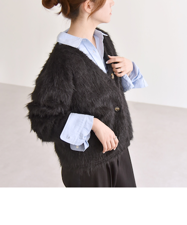 quaranciel:〈手洗い可能〉シャギー コンパクト Vネック カーディガン