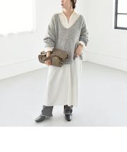 quaranciel:〈洗濯可能〉Vネック ニット ＆ シャツ ワンピース セット