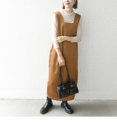 SHIPS any:〈手洗い可能〉サテン スクエアネック ロング ワンピース