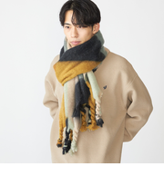 【WEB限定】SHIPS:〈洗濯機可能〉ツイストフリンジ ボリューム マフラー (ジオメトリック)