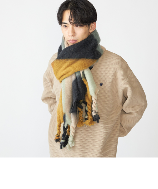 【WEB限定】SHIPS:〈洗濯機可能〉ツイストフリンジ ボリューム マフラー (ジオメトリック)