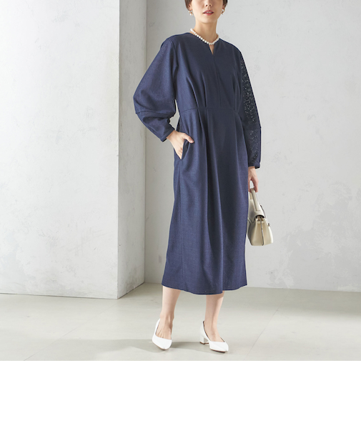 〈手洗い可能〉起毛 レース Iライン ワンピース