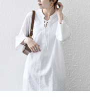 SHIPS any:〈洗濯機可能〉エンブロイダリー シャンブレー レースアップ ワンピース