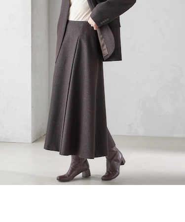 ヘリンボーン ツイード フレア スカート
