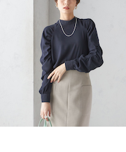 〈手洗い可能〉ストレッチ ジョーゼット 袖 ギャザー ブラウス