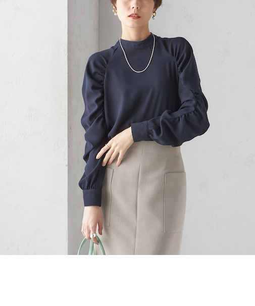 〈手洗い可能〉ストレッチ ジョーゼット 袖 ギャザー ブラウス