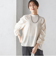 〈手洗い可能〉ストレッチ ジョーゼット 袖 ギャザー ブラウス