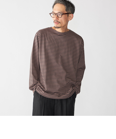 【WEB限定】SHIPS: バスク ボーダー ボートネック ワンポイントワッペン ロングスリーブ Tシャツ