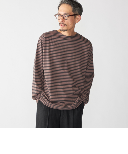 【WEB限定】SHIPS: バスク ボーダー ボートネック ワンポイントワッペン ロングスリーブ Tシャツ