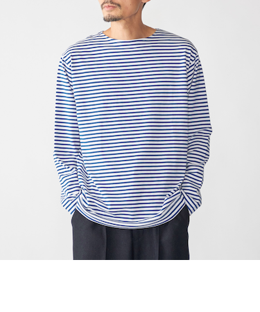 【WEB限定】SHIPS: バスク ボーダー ボートネック ワンポイントワッペン ロングスリーブ Tシャツ