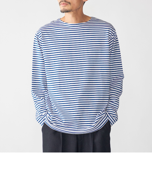 【WEB限定】SHIPS: バスク ボーダー ボートネック ワンポイントワッペン ロングスリーブ Tシャツ