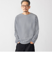 【WEB限定】SHIPS: バスク ボーダー ボートネック ワンポイントワッペン ロングスリーブ Tシャツ