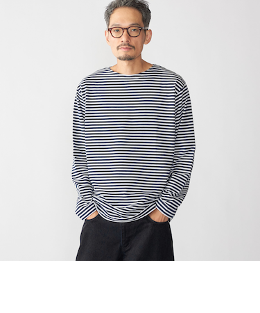 【WEB限定】SHIPS: バスク ボーダー ボートネック ワンポイントワッペン ロングスリーブ Tシャツ