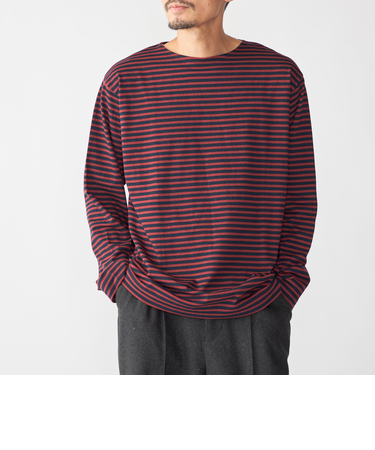 【WEB限定】SHIPS: バスク ボーダー ボートネック ワンポイントワッペン ロングスリーブ Tシャツ