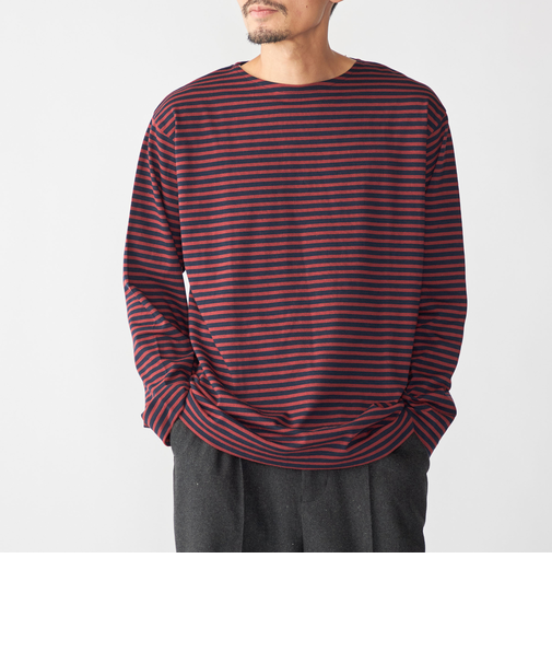 【WEB限定】SHIPS: バスク ボーダー ボートネック ワンポイントワッペン ロングスリーブ Tシャツ