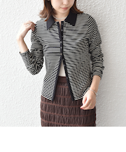 SHIPS Colors:〈手洗い可能〉ボーダー リブ ポロ カーディガン