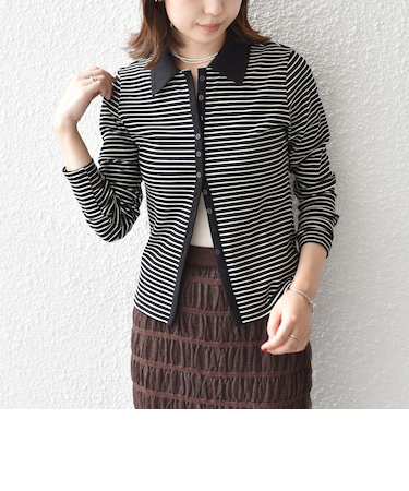 SHIPS Colors:〈手洗い可能〉ボーダー リブ ポロ カーディガン