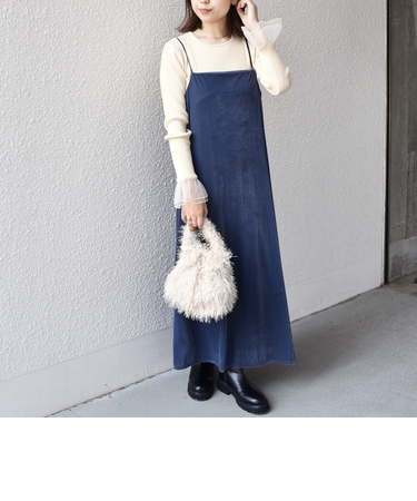 SHIPS Colors:〈手洗い可能〉ポリエステルベロア キャミ ワンピース