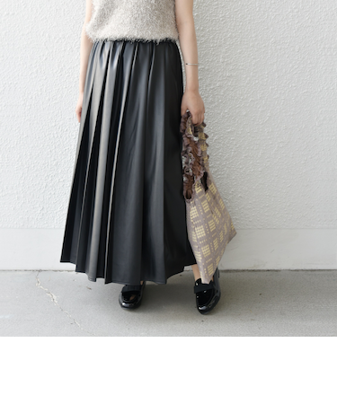 SHIPS Colors:合成皮革 ワイド プリーツ スカート◇