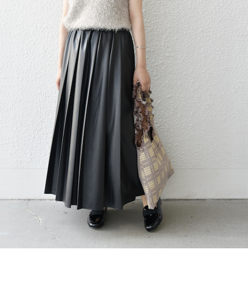 SHIPS Colors:合成皮革 ワイド プリーツ スカート◇