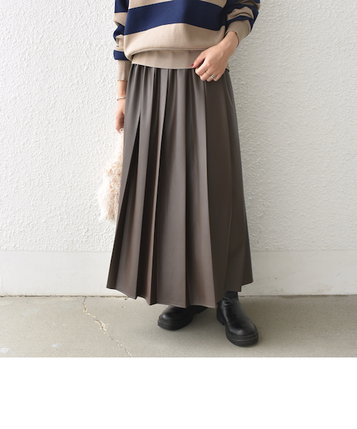 SHIPS Colors:合成皮革 ワイド プリーツ スカート◇
