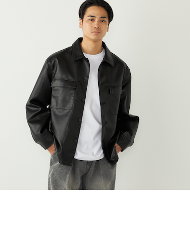 SHIPS Colors:合成皮革 CPO シャツジャケット◇