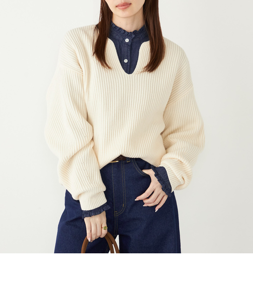 SHIPS Colors:〈手洗い可能〉畦 スキッパー ニット◇