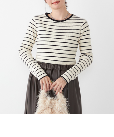 SHIPS Colors:〈手洗い可〉ボーダー リブ クルーネック ニット◇