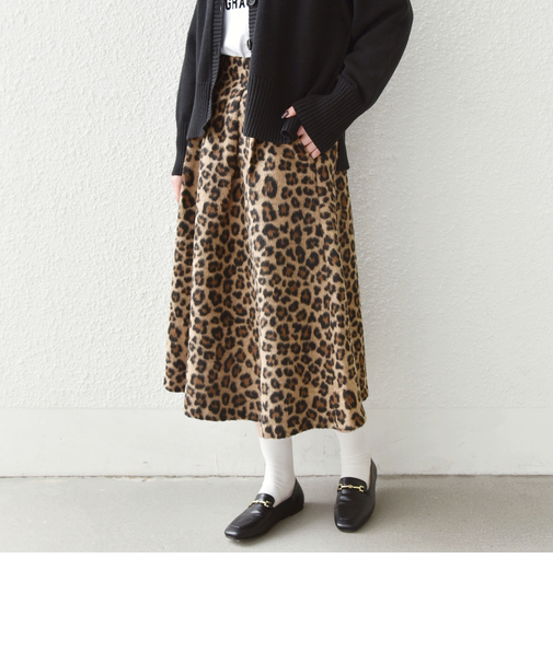 SHIPS Colors:〈手洗い可能〉レオパード ジャカード タック スカート