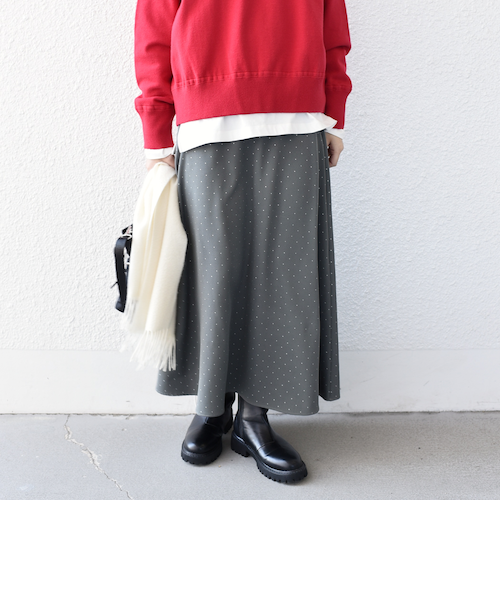 ウールマキシスカート グレー ロージールーチェ Rosy luce サテンワッシャープリーツマキシスカート