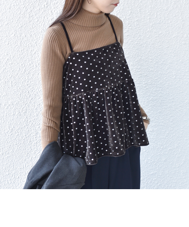 SHIPS Colors:〈手洗い可能〉グリッタープリント ポリエステルベロア キャミソール