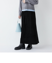 SHIPS Colors:〈手洗い可能〉グリッタープリント ポリエステルベロア フレアスカート